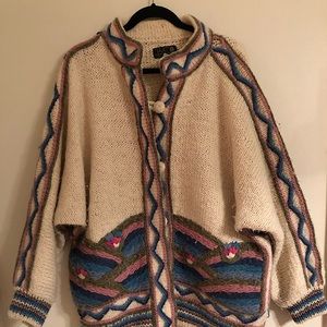 Vintage Dobrilla Scenic 100% New Wood Hand knitted Cardigan Jacket Yugoslavia